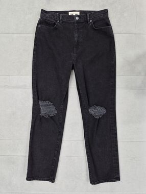 Current Elliot jeans women's 29 black high rise relaxed fit stretch distressed